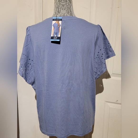Gap Women's Large English Manor Blue Eyelet Sleeve PullOver Top Shirt New - Picture 2 of 3
